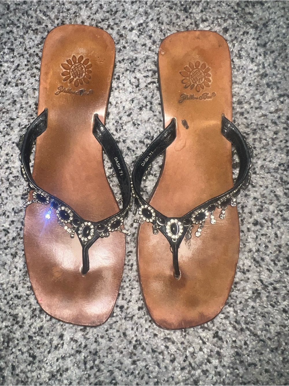 Yellow Box Black Jeweled Thong Sandals
